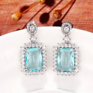 Gorgeous Aquamarine CZ 925 Sterling Silver Dangle Earrings